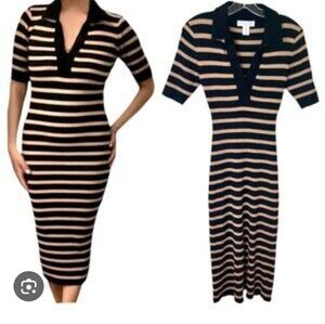 Caroline Constas New York Striped Midi Length Crochet Dress Size X-Small